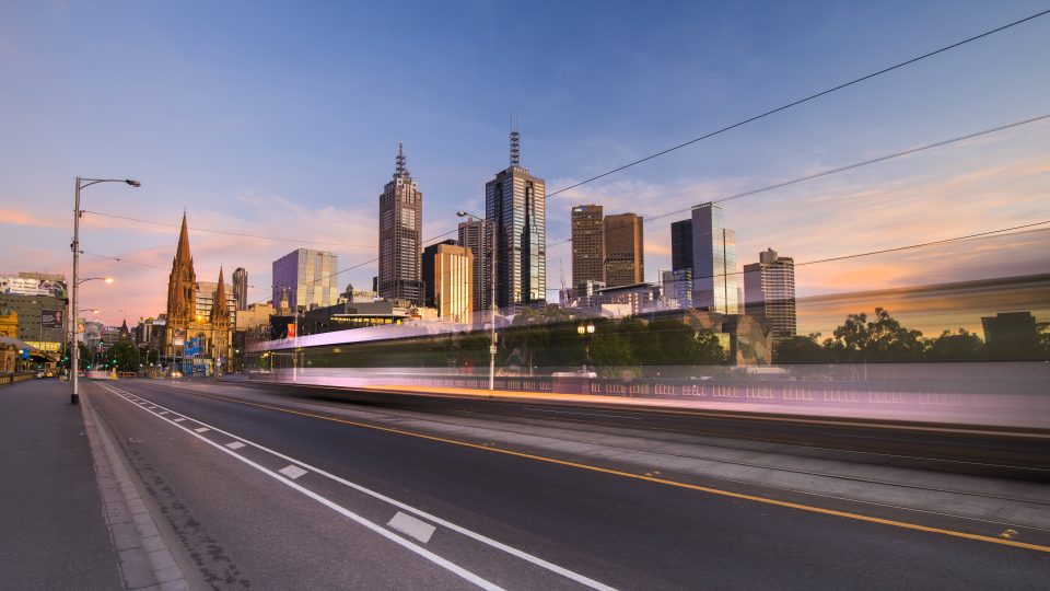 Swoosh Princes Bridge toward Federation Square, Melbourne